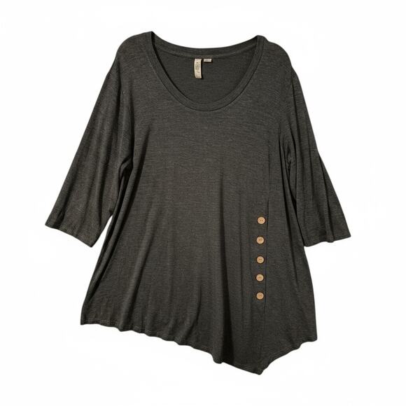 MISIA 3X Lightweight Rayon Blend Tunic Top with Wood Buttons & Shark Bite Hem - Picture 1 of 3